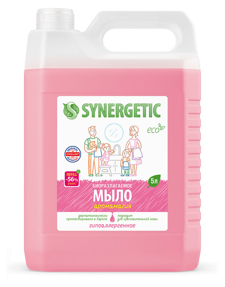 

Мыло жидкое Synergetic Миндальное молочко гипоаллергенное с эффектом увлажнения биоразлагаемое, 5 л