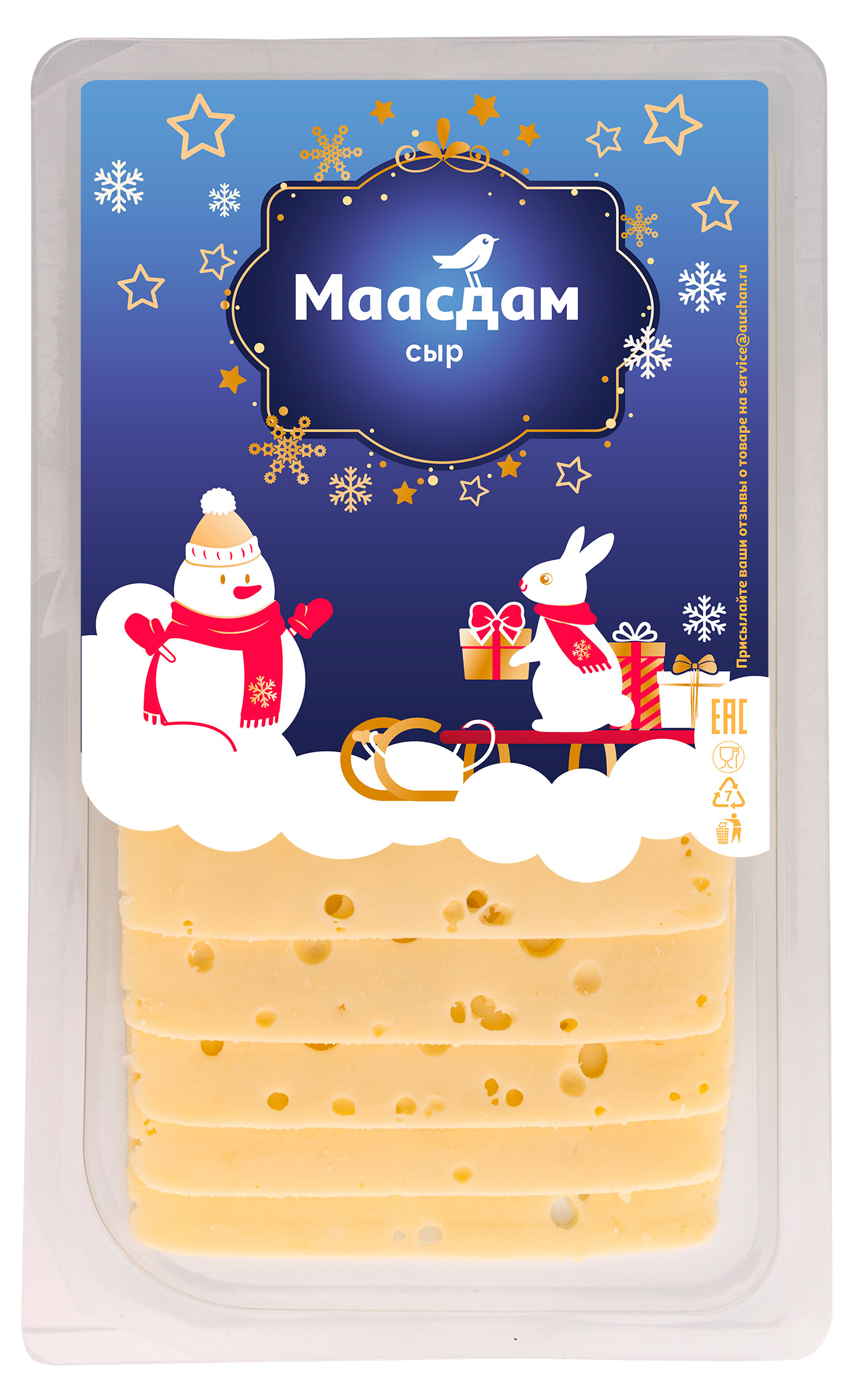 

Сыр твердый АШАН Красная птица Маасдам 45% нарезка БЗМЖ, 350 г