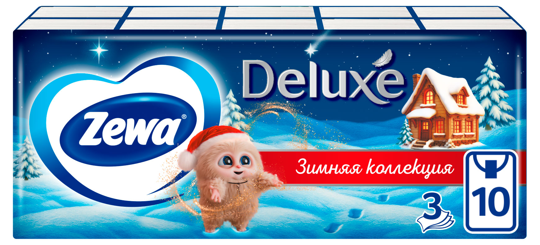 

Платочки бумажные носовые Zewa Deluxe 3 слоя, 10 х 10 шт