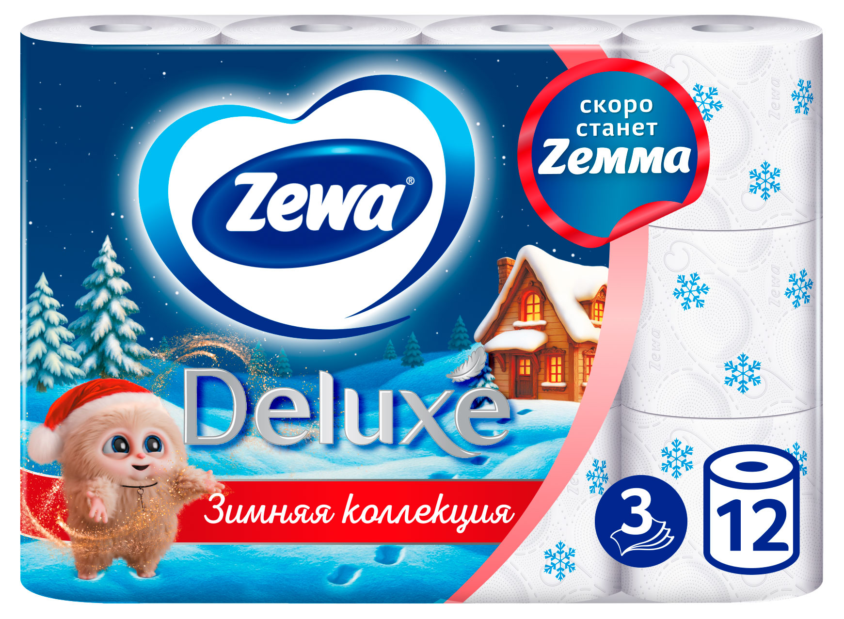 

Туалетная бумага Zewa Deluxe Без аромата 3 слоя, 12 рулонов