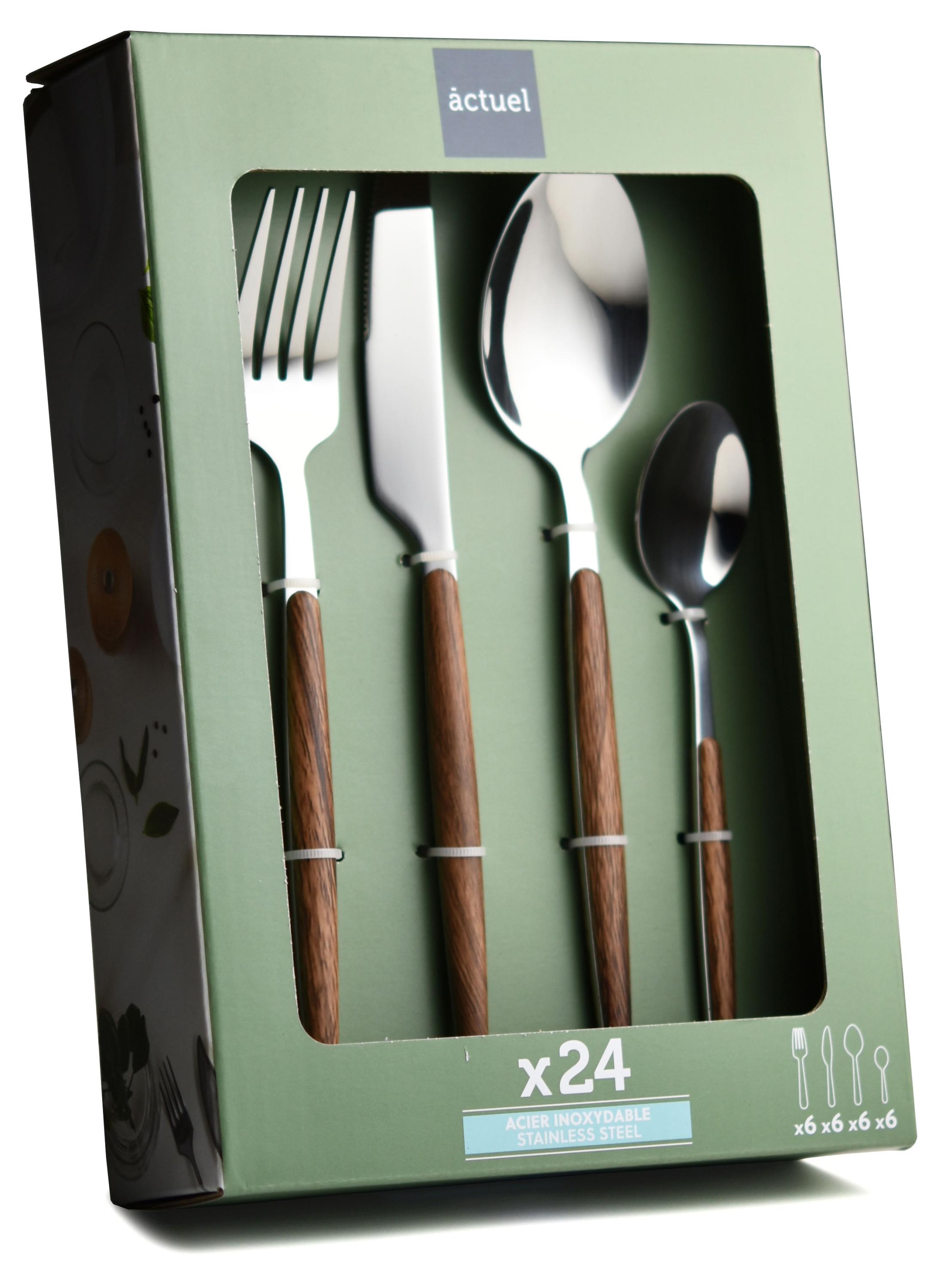 

Набор столовых приборов Actuel Wood нержавеющая сталь с ручками под дерево, 24 предмета