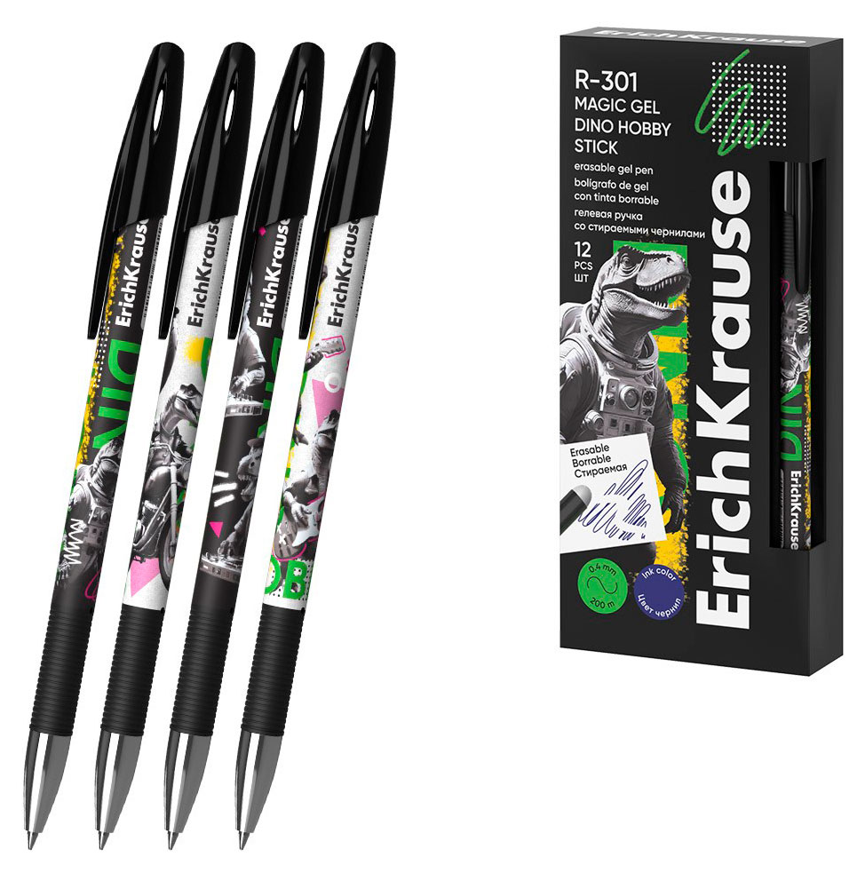 

Ручка гелевая ErichKrause R-301 Magic Gel Stick Dino Hobby сo стираемыми чернилами синяя 0,5 мм, 1 шт в ассортименте