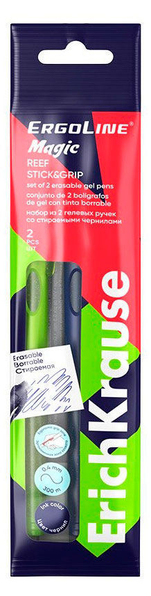 

Набор гелевых ручек ErichKrause ErgoLine Magic Stick&Grip Reef сo стираемыми чернилами синие 0,5 мм, 2 шт