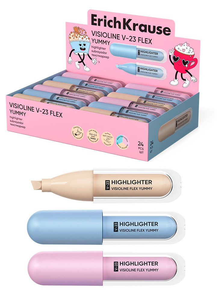 

Текстмаркер ErichKrause Visioline V-23 Flex Yummy с гибким наконечником, 1 шт в ассортименте