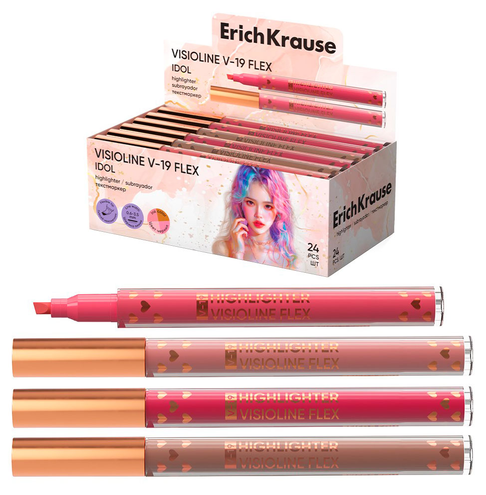 

Текстмаркер ErichKrause Visioline V-19 Flex Idol с гибким наконечником, 1 шт в ассортименте
