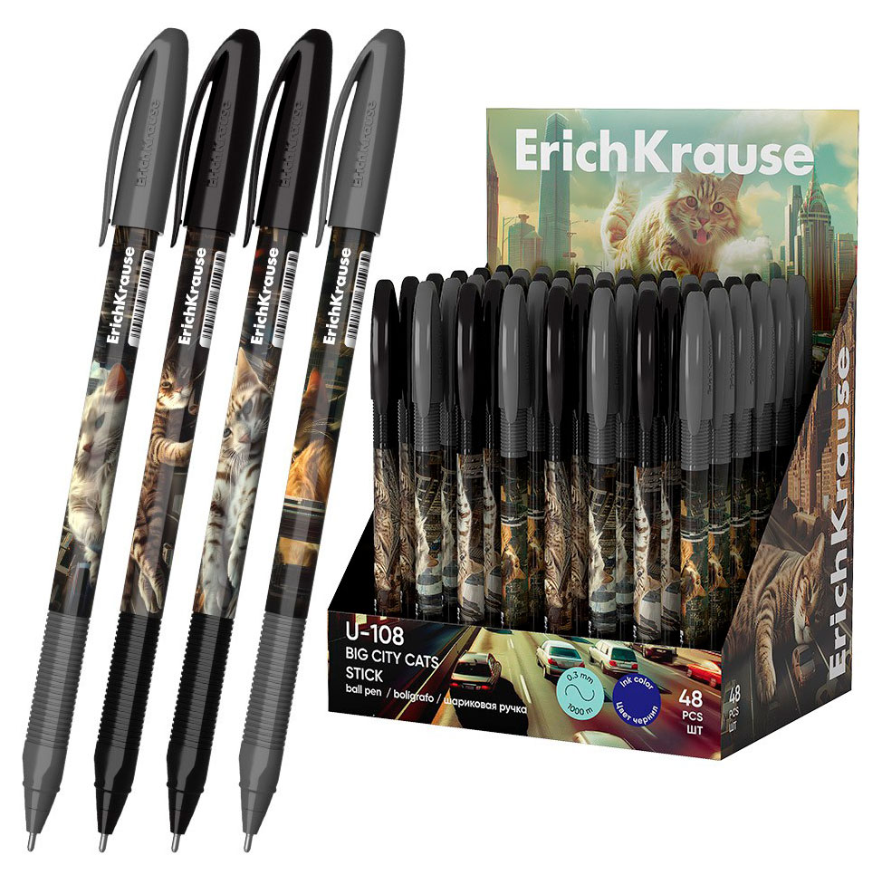 

Ручка шариковая ErichKrause U-108 Stick Big City Cats синяя 1.0 мм, 1 шт в ассортименте