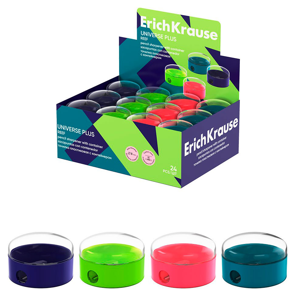 

Точилка пластиковая ErichKrause Universe Plus Reef с контейнером, 1 шт в ассортименте