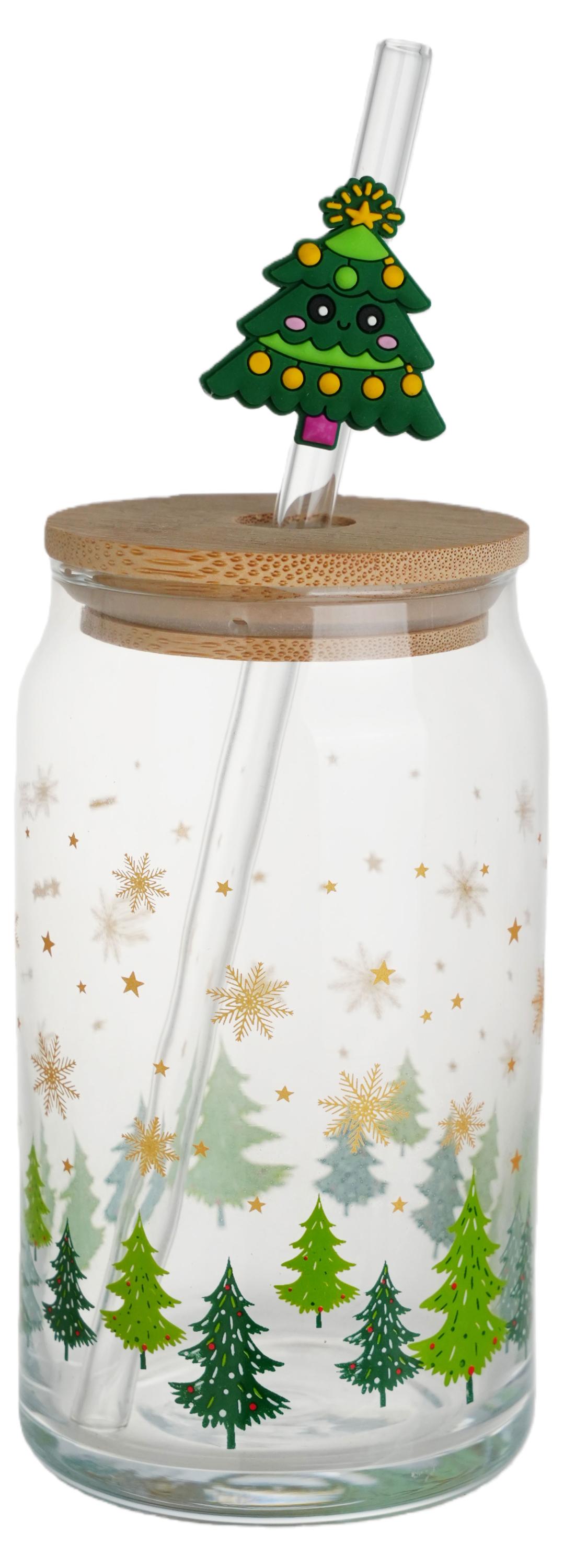 

Стакан Actuel Вокруг света Новогодние Ели стеклянный с трубочкой, 460 мл