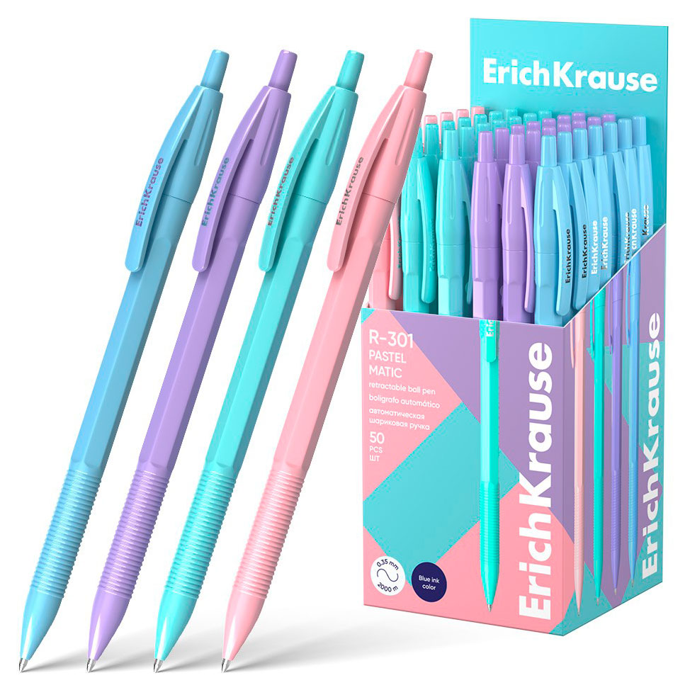 

Ручка шариковая автоматическая ErichKrause R-301 Matic Pastel синяя 0,7 мм, 1 шт в ассортименте