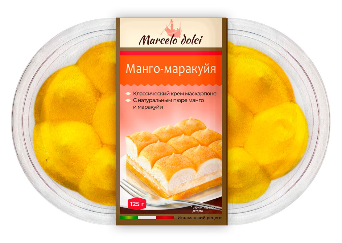 

Пирожное бисквитное Marcelo Dolci манго маракуйя охлажденное, 125 г