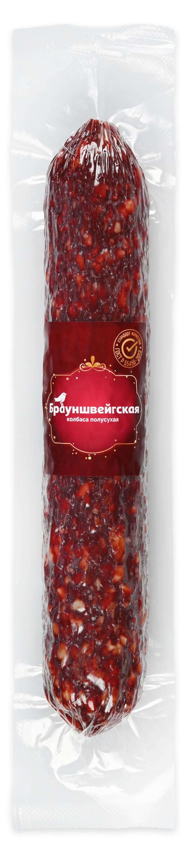 

Колбаса сырокопченая АШАН Красная птица Брауншвейгская полусухая на щепе ГОСТ, ~ 0,9 кг