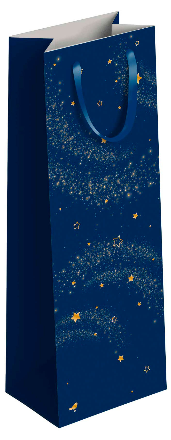 

Пакет подарочный под бутылку АШАН Красная птица Новый год синий, 12х12х36 см 1 шт