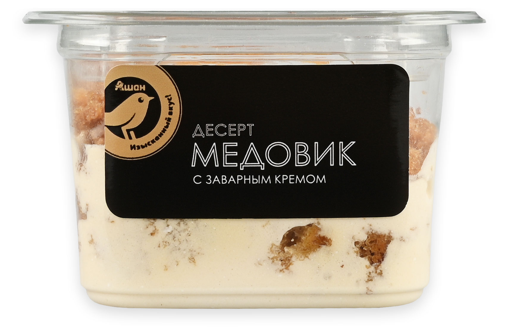 

Десерт АШАН Золотая птица Медовик с заварным кремом охлажденный, 110 г