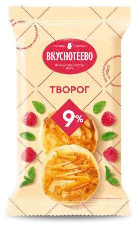 

Творог Вкуснотеево 9% БЗМЖ, 350 г