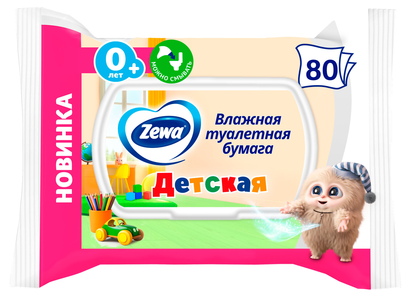 

Влажная туалетная бумага детская Zewa смываемая 0+, 80 л