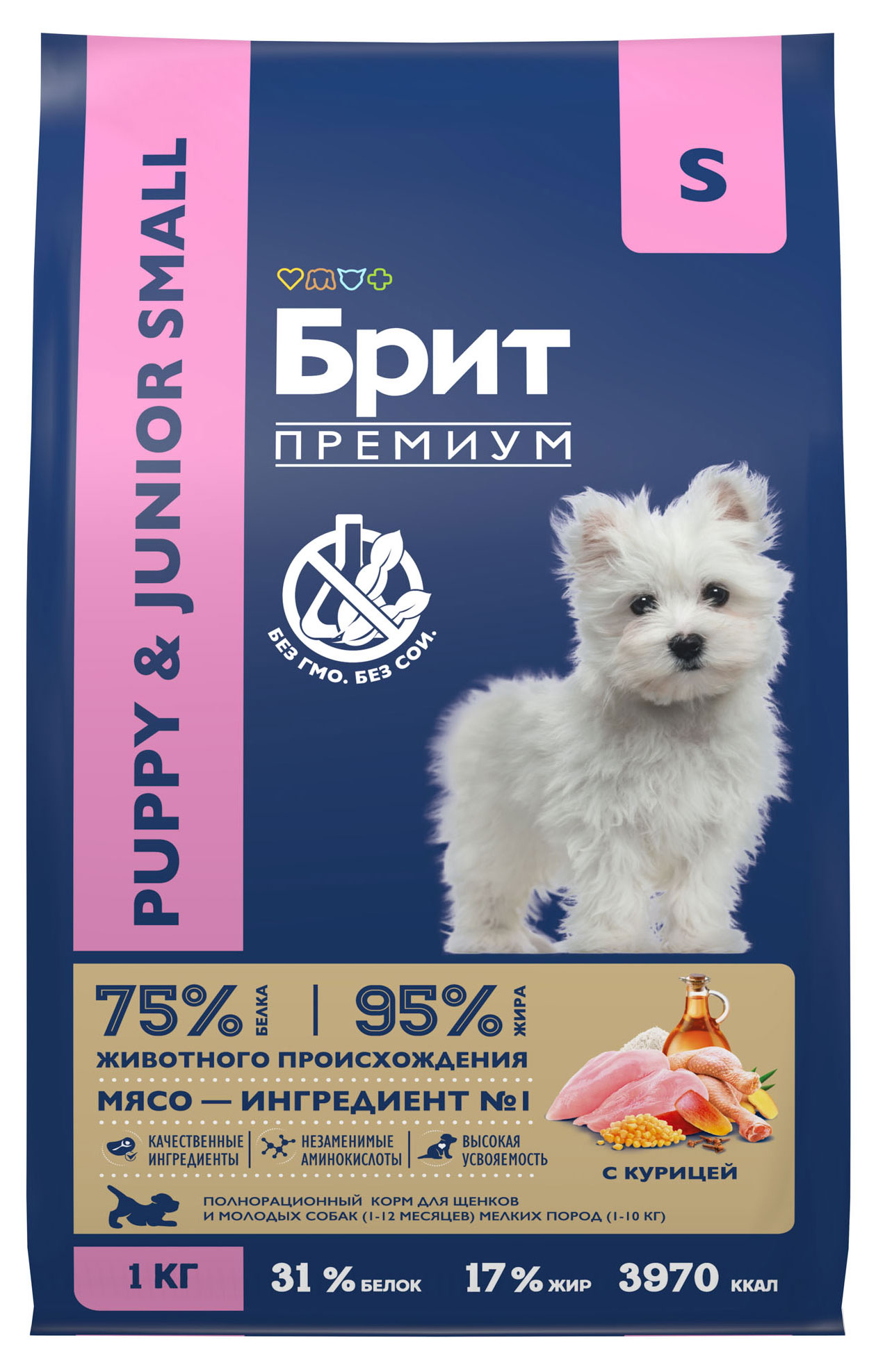 

Сухой корм для щенков и собак мелких пород Брит Премиум Junior с курицей, 1 кг