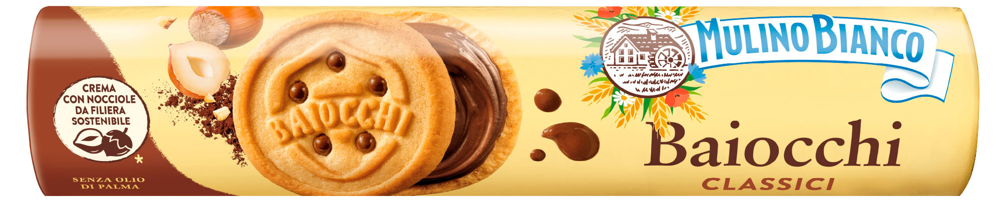 

Печенье сахарное Mulino Bianco Baiocchi с какао-ореховым кремом Италия, 168 г