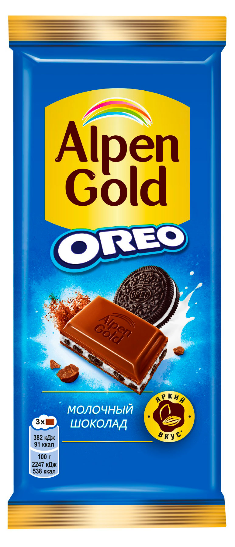 

Шоколад молочный Alpen Gold Oreo с шоколадной начинкой и кусочками печенья Орео, 85 г