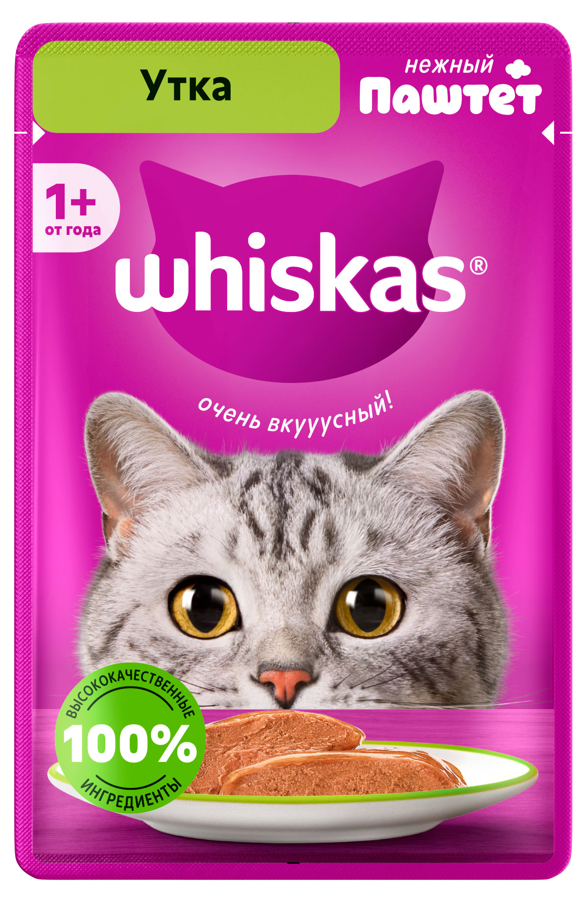 

Влажный корм для кошек Whiskas паштет с уткой, 75 г