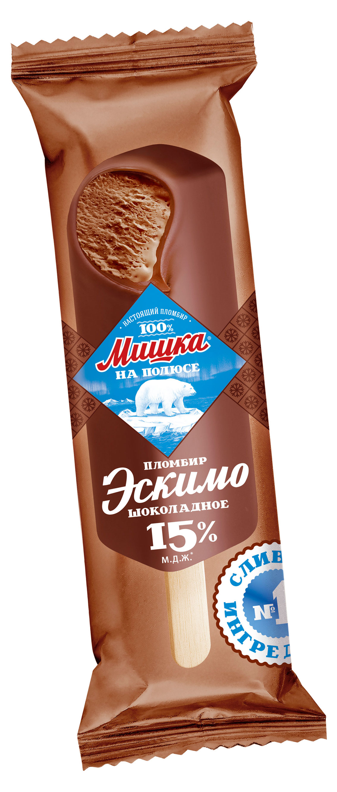 

Мороженое пломбир Мишка на полюсе Эскимо шоколадное в горячем шоколаде 15%, 65 г