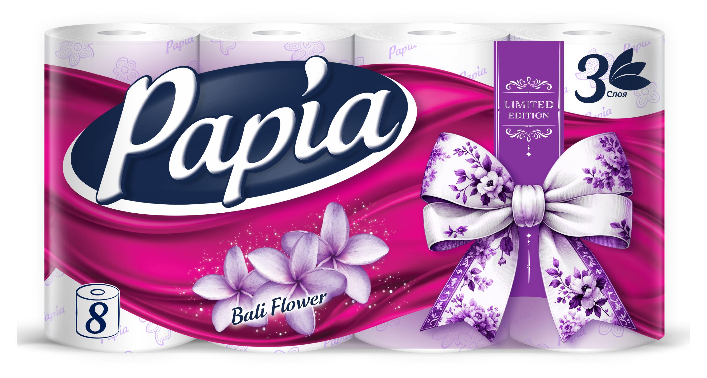 

Туалетная бумага Papia Bali Flower белая 3 слоя, 8 рулонов