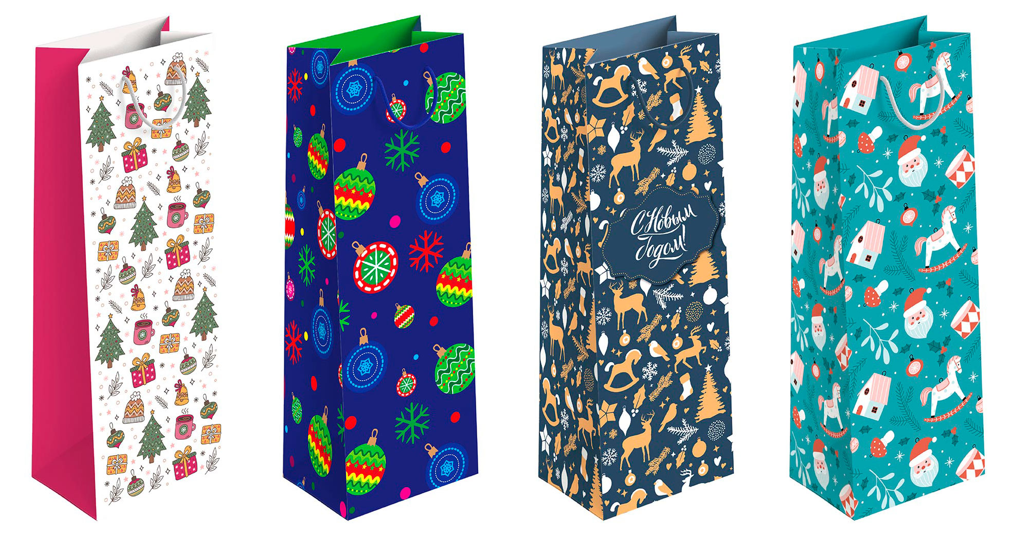 

Пакет подарочный под бутылку АШАН Красная птица С Новым годом! 12х12х36 см, 1 шт в ассортименте