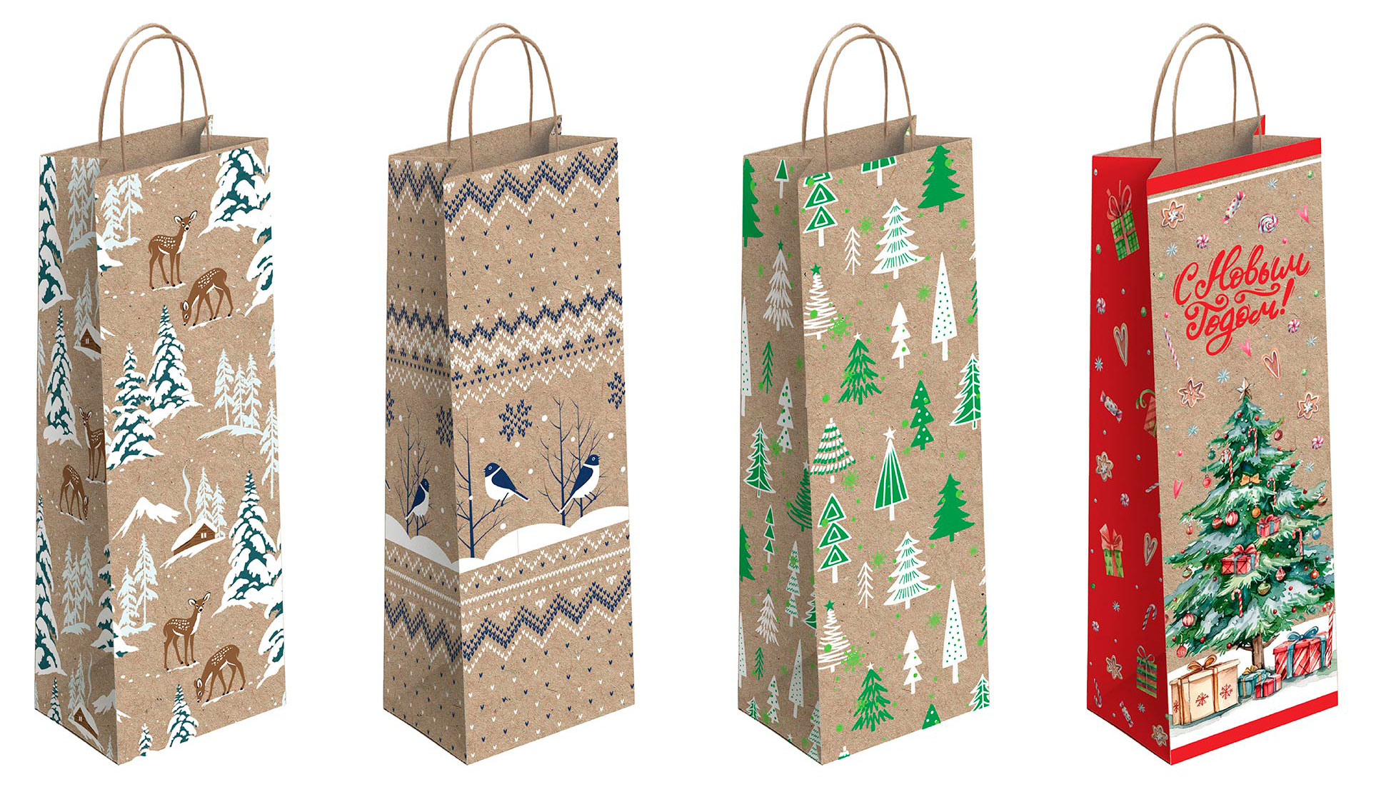 

Пакет подарочный под бутылку АШАН Красная птица С Новым годом! 12х12х36 см, 1 шт в ассортименте