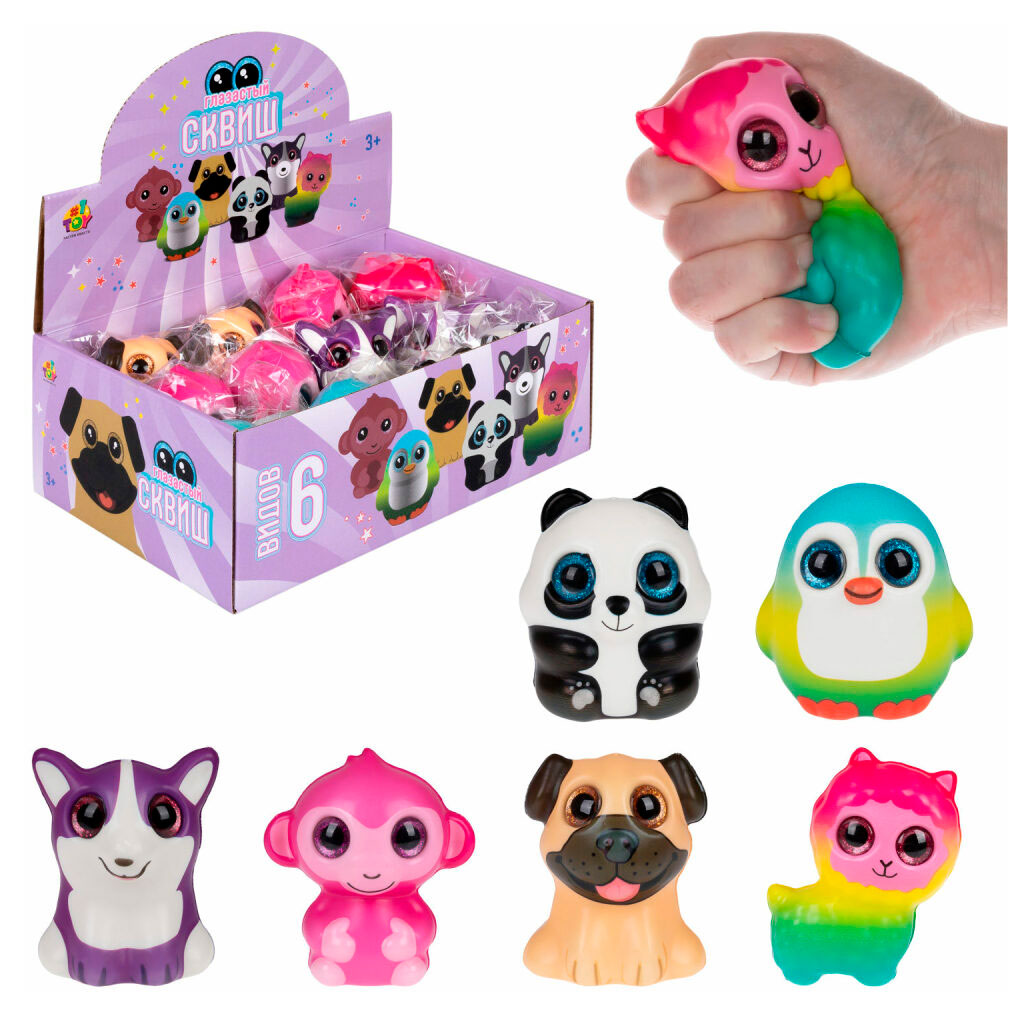 

Игрушка-антистресс 1TOY Сквиш глазастый животные, 1 шт в ассортименте