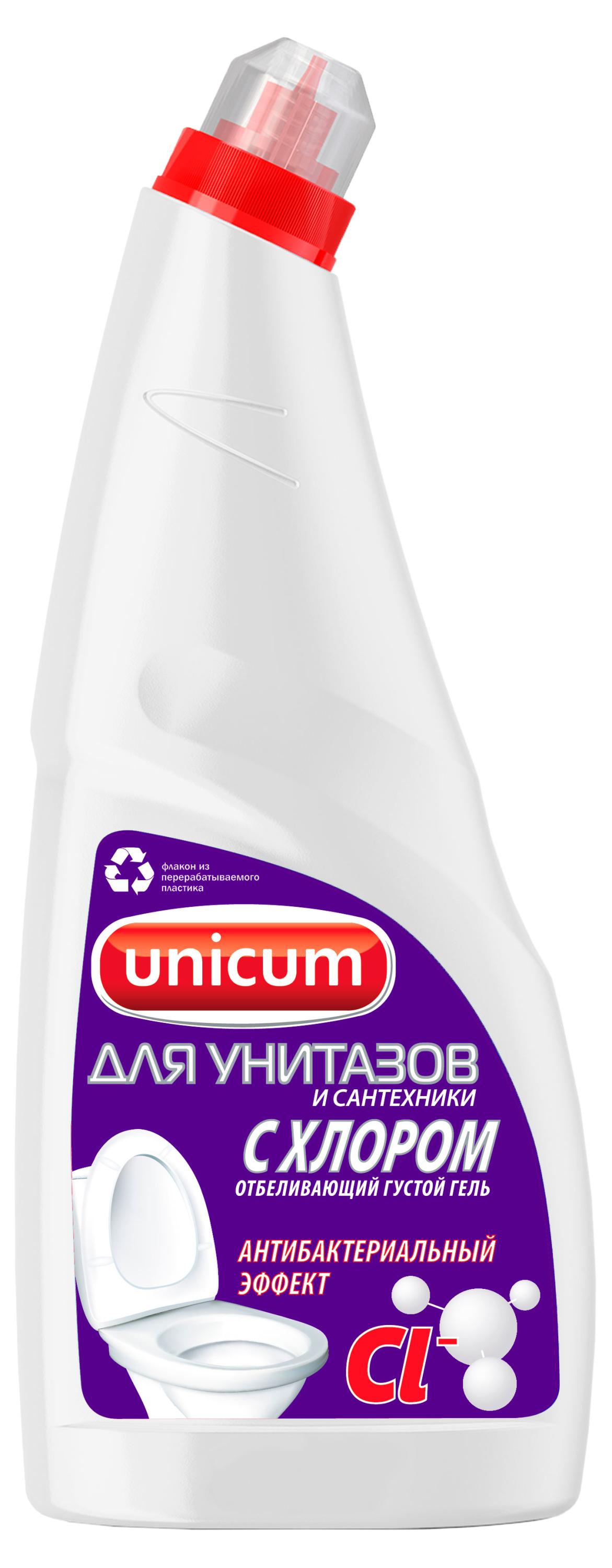 

Гель для чистки унитазов и сантехники Unicum с хлором, 750 мл