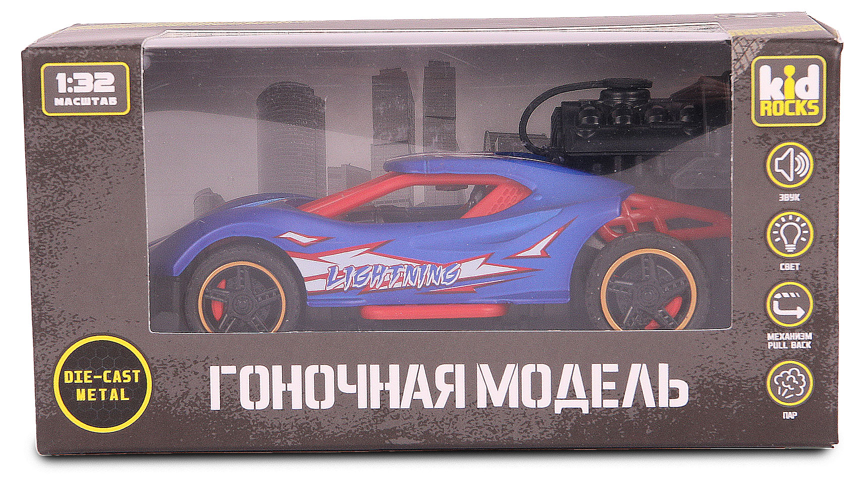

Машинка Kid Rocks с паром Гоночная модель 1:32, 1 шт в ассортименте