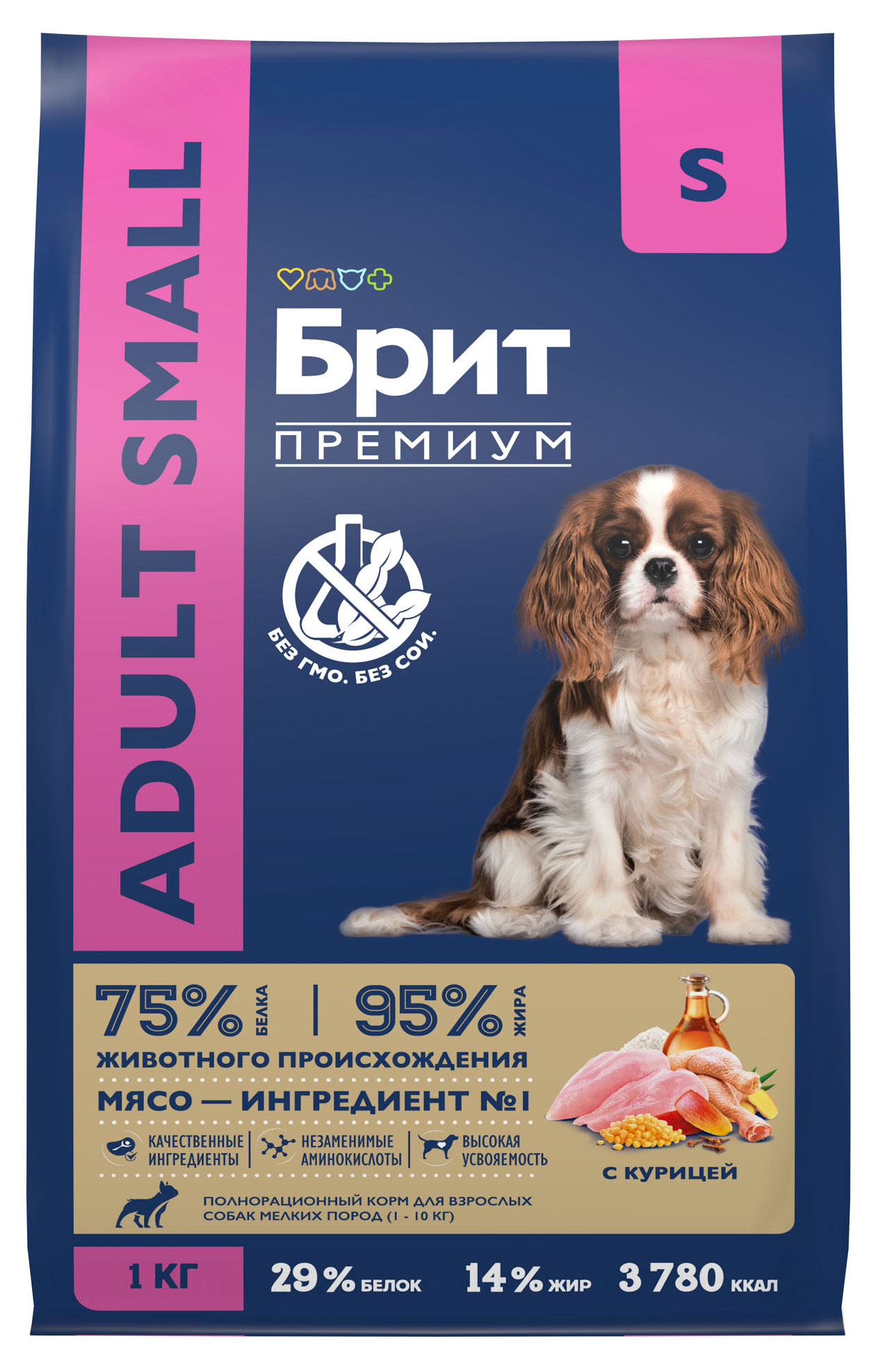 

Сухой корм для собак мелких пород Брит Премиум Adult S с курицей, 1 кг