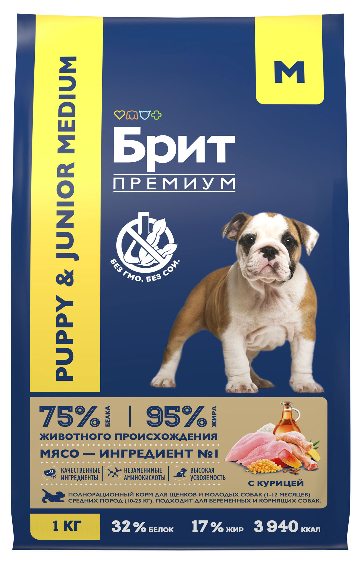 

Сухой корм для щенков и молодых собак Брит Премиум Junior M с курицей, 1 кг