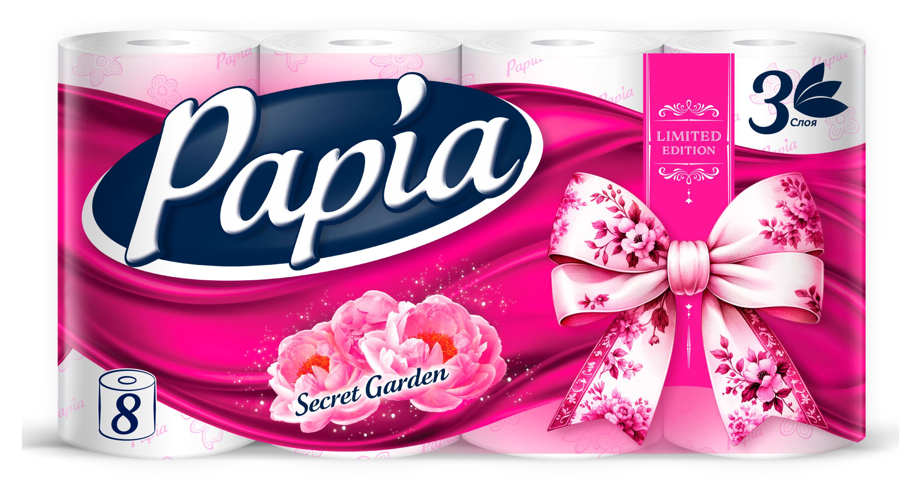 

Туалетная бумага Papia Таинственный сад 3 слоя, 8 рулонов