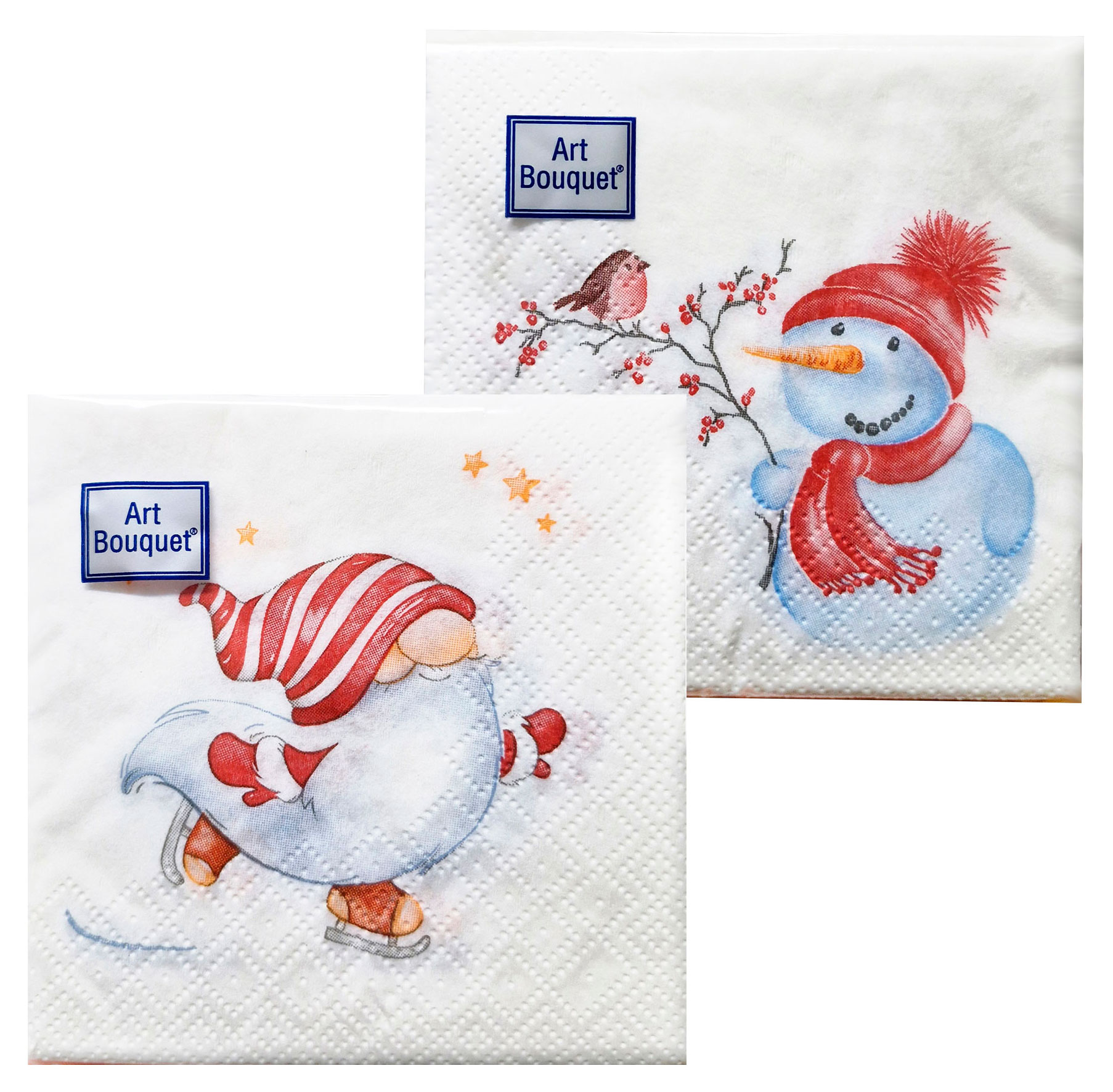 

Салфетки одноразовые бумажные Bouquet Новый год двухслойные 20х20 см 30 л, в ассортименте