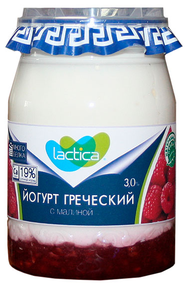 Изображение товара Греческий йогурт Lactica с малиной 3% БЗМЖ 190 г