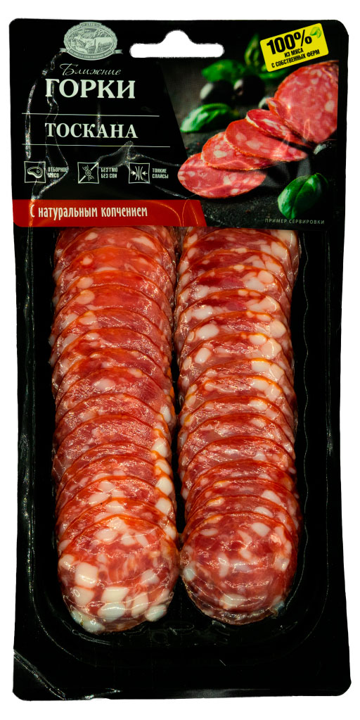 

Колбаса сырокопченая полусухая Ближние горки Тоскана нарезка, 90 г