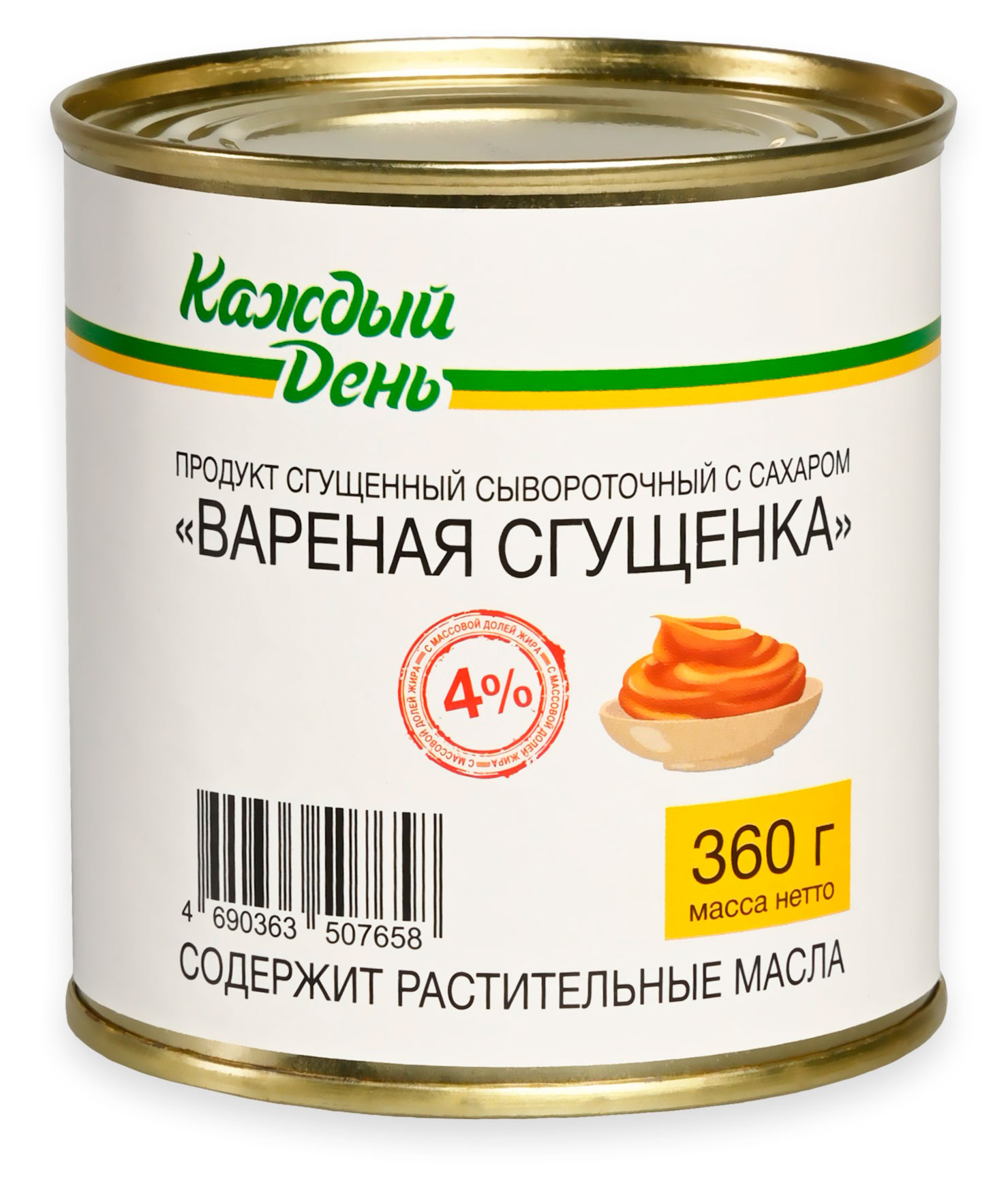 

Продукт сгущенный с сахаром Каждый день Вареная сгущенка 4% ЗМЖ, 360 г