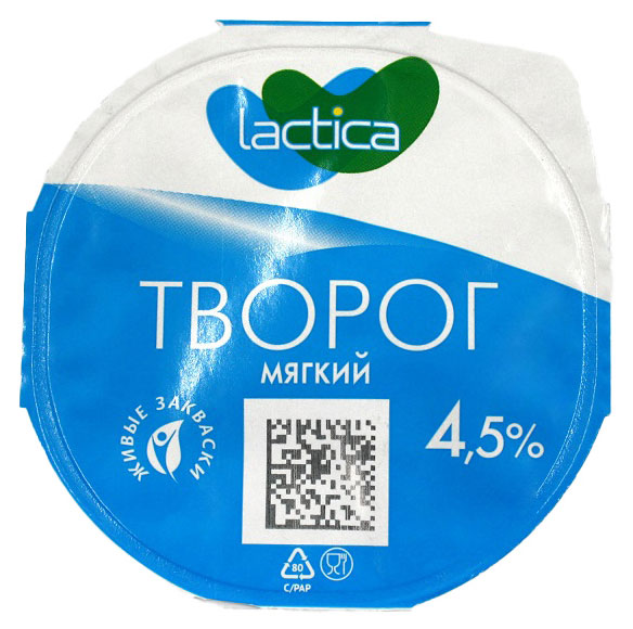 

Творог мягкий Lactica 4,5% БЗМЖ, 120 г