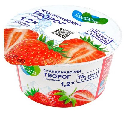 Изображение товара Творог Lactica скандинавский мягкий ложковый клубника 150 г новинка