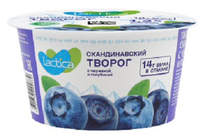 Изображение товара Творог Lactica скандинавский с черникой и голубикой 150 г, натуральный десерт