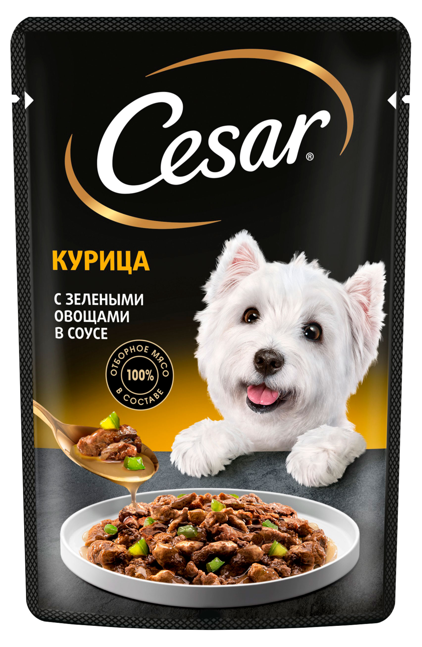 

Влажный корм для собак Cesar с курицей и зелеными овощами в соусе, 85 г