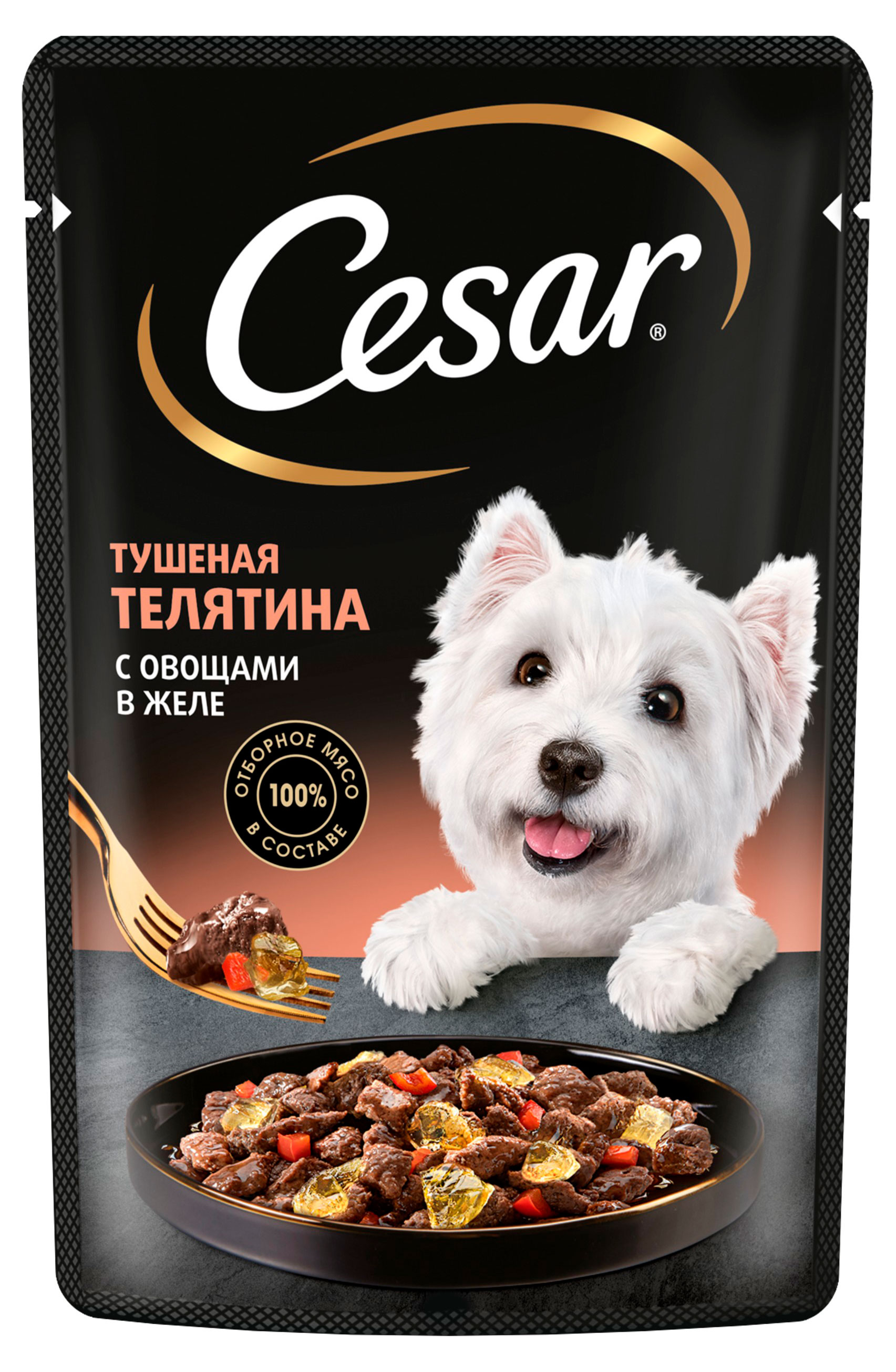 

Влажный корм для собак Cesar с тушеной телятиной и овощами в желе, 85 г
