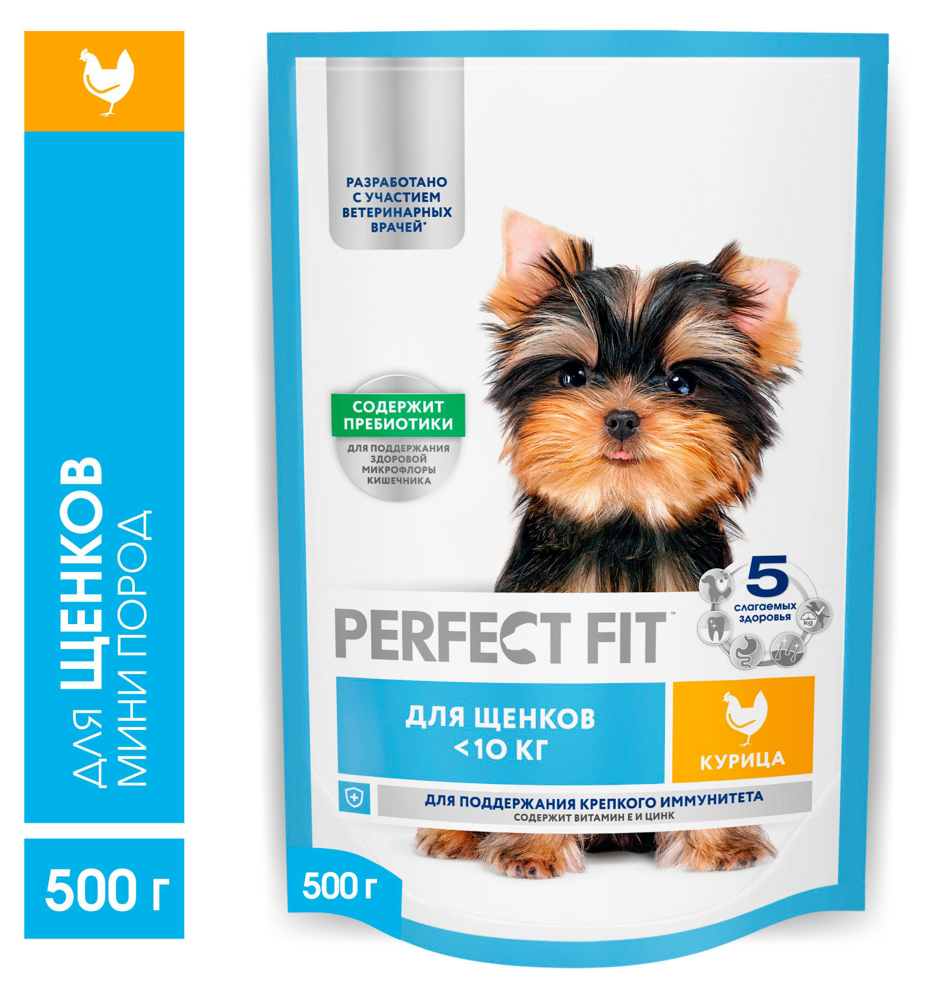 

Сухой корм для щенков мелких пород PERFECT FIT с курицей, 500 г