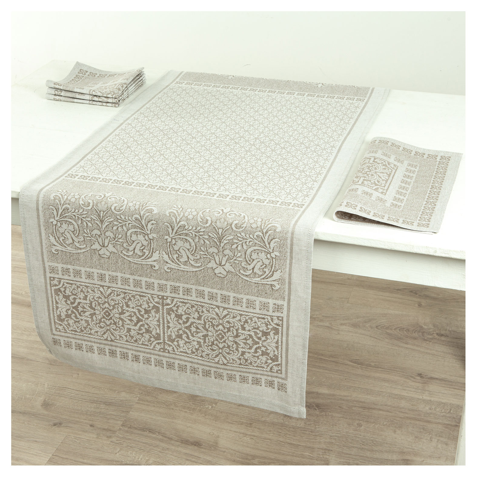 

Комплект столового белья Pole Kvetak Венеция жаккардовый полульняной на 4 персоны Беларусь