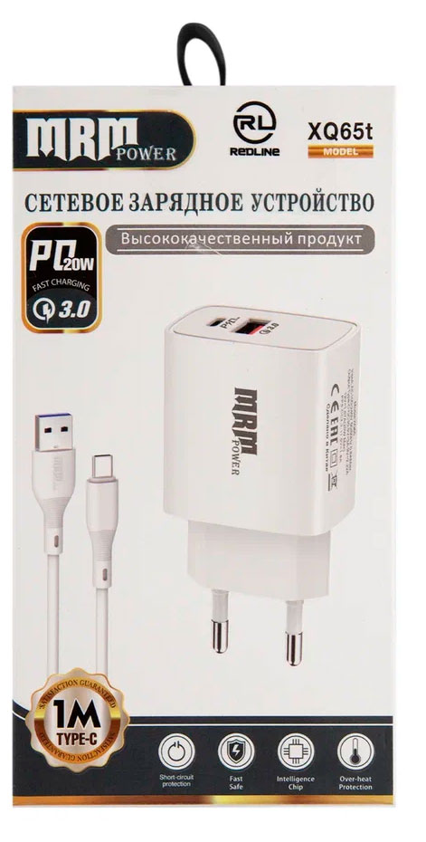 

Сетевое зарядное устройство Red Line GC-13 PD20W белое + Кабель TYPE-C, 1 м