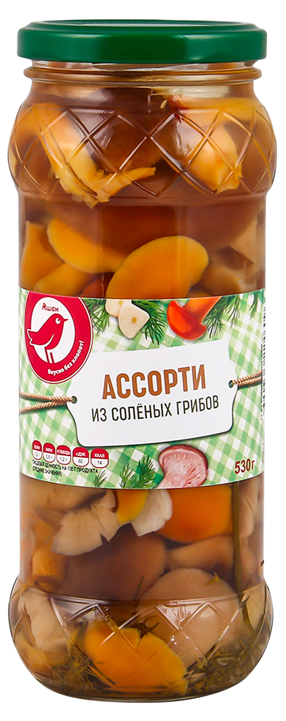 

Ассорти из соленых грибов АШАН Красная птица, 530 г