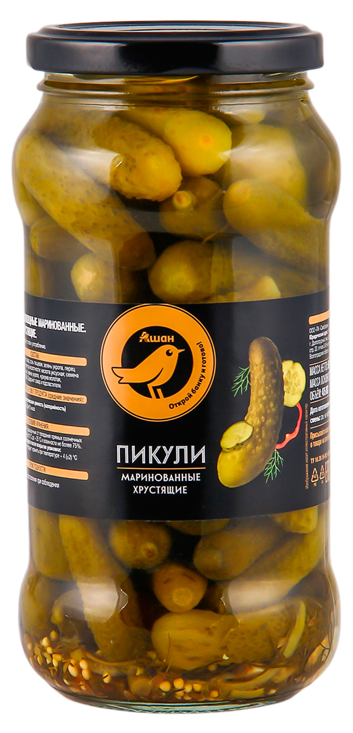 

Огурцы АШАН Золотая птица Пикули маринованные, 500 г