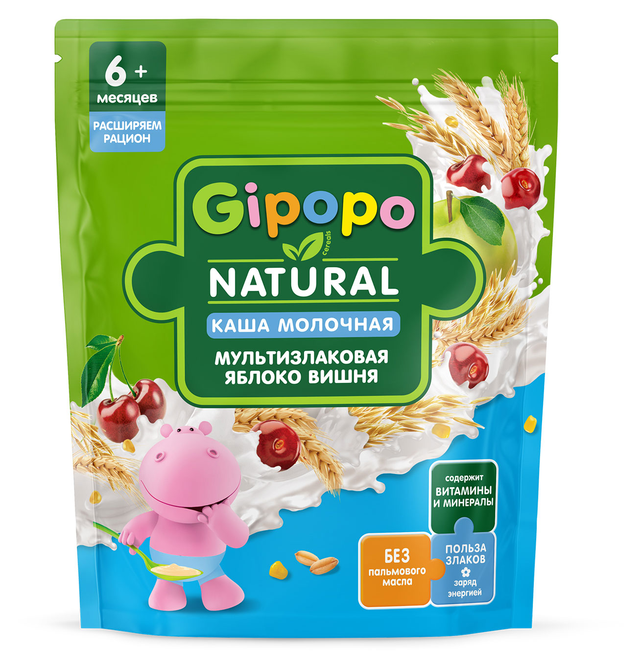 

Каша сухая молочная детская Gipopo мультизлаковая яблоко вишня с 6 мес., 170 г