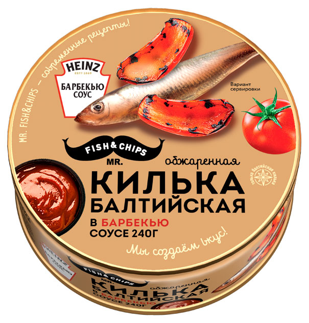 

Килька балтийская Mr. Fish & Chips обжаренная в соусе барбекю, 240 г