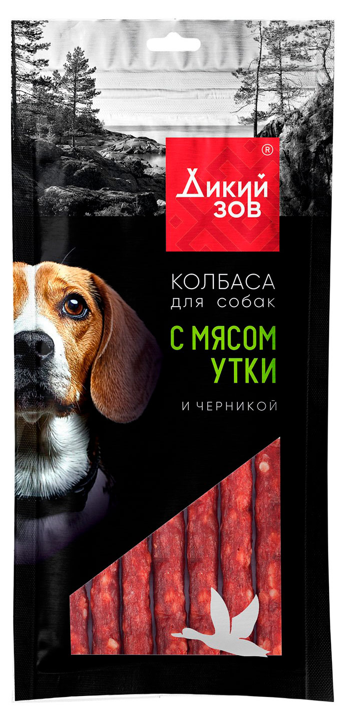 

Лакомство для собак Дикий Зов Колбаса с мясом утки и черникой, 85 г